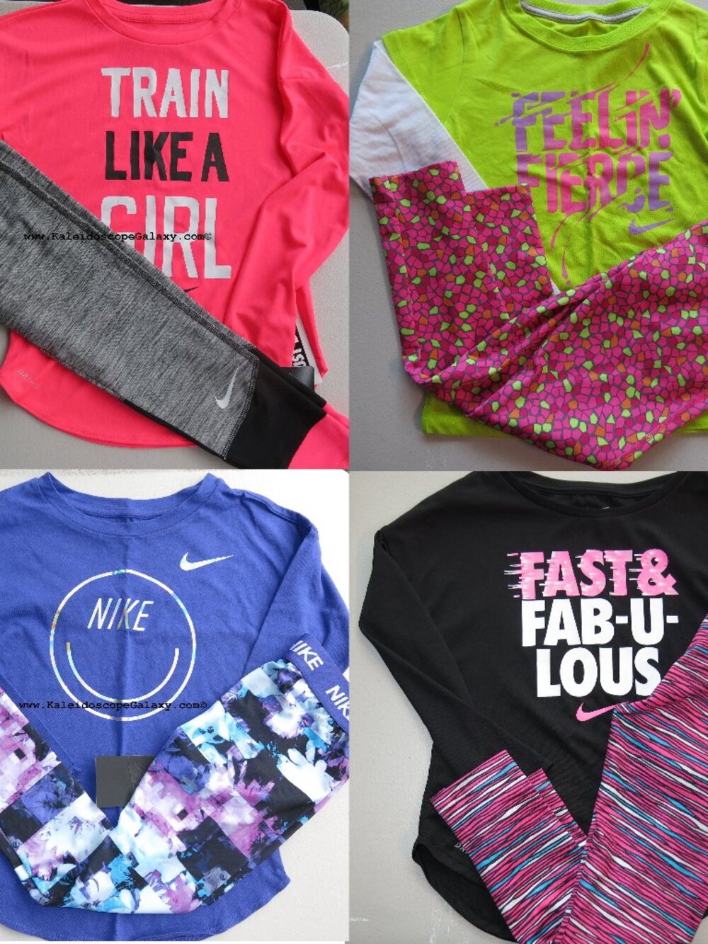 Nike Girls Size 6X ~ 4 Outfits ~ Dri-fit Leggings w/ Long Sleeve Tops ~ NWT